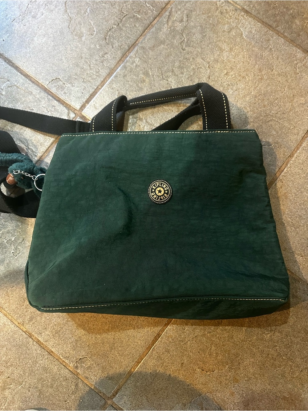Kipling Deep Green Nylon Tote with Contrast Stitching